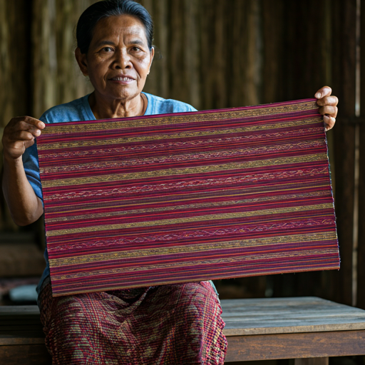 Local Maluku artisan with traditional woven textile